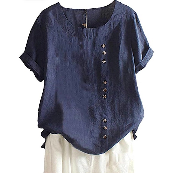 Short Sleeve Cotton Blend Blouse- Size Medium - Picture 1 of 4